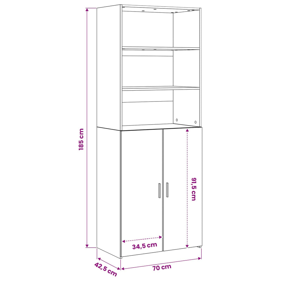 Hoge kast Zwart eiken 70 x 42,5 x 185 cm Bewerkt hout
