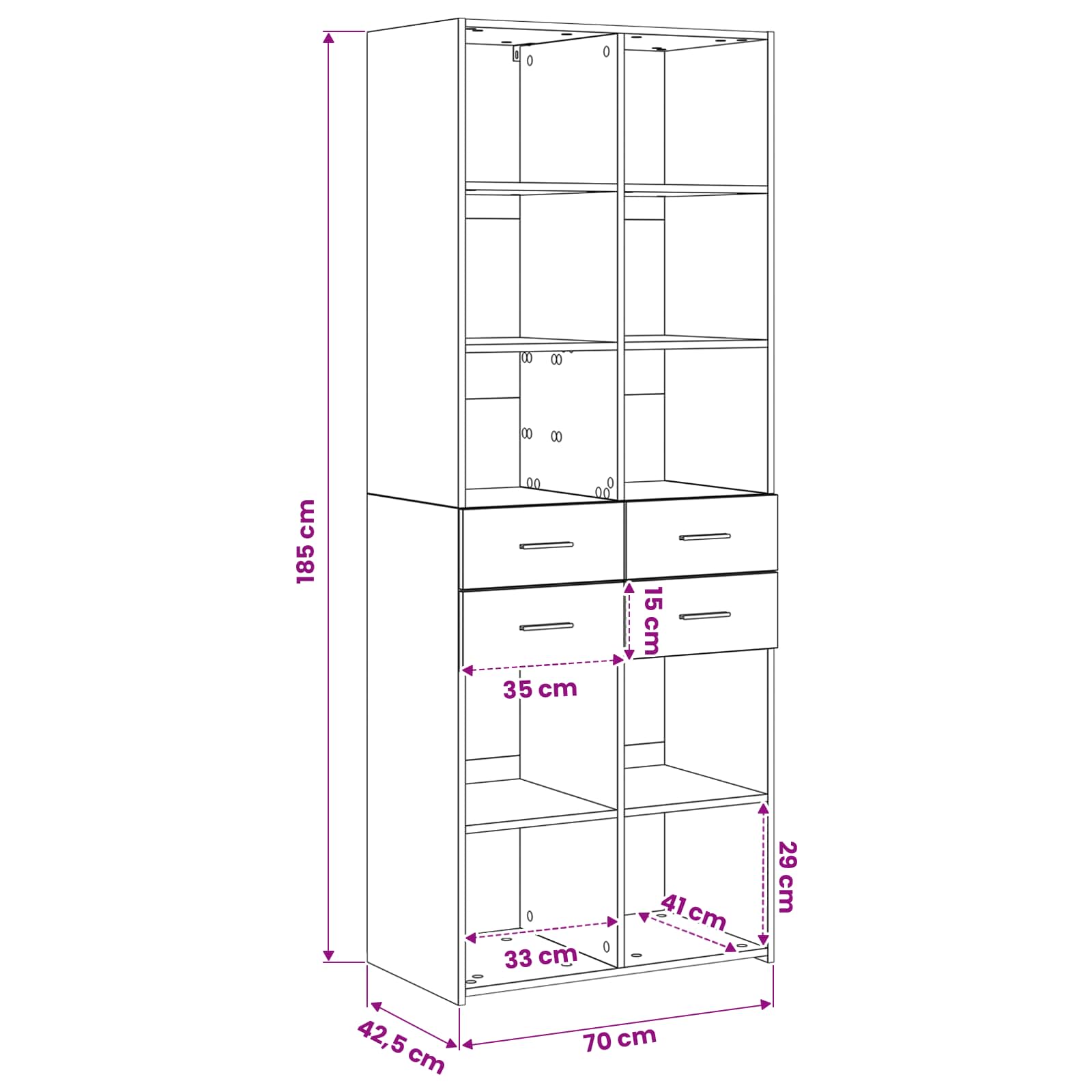 Boekenkast Artisanaal eiken 30 x 42.4 x 185.2 cm