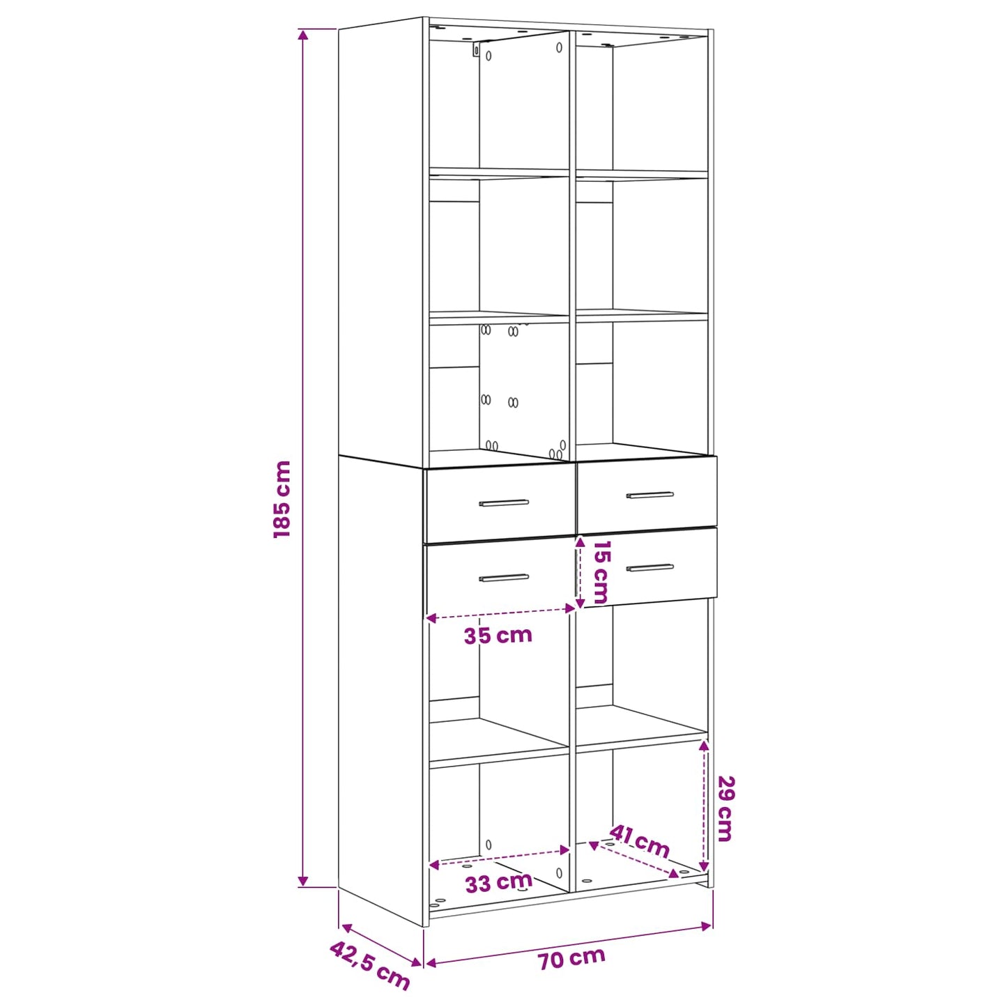 Boekenkast Zwart eiken 30 x 42.4 x 185.2 cm