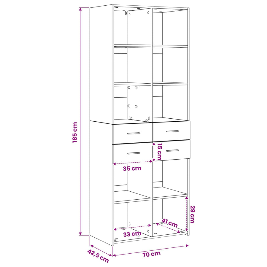 Boekenkast Zwart eiken 30 x 42.4 x 185.2 cm