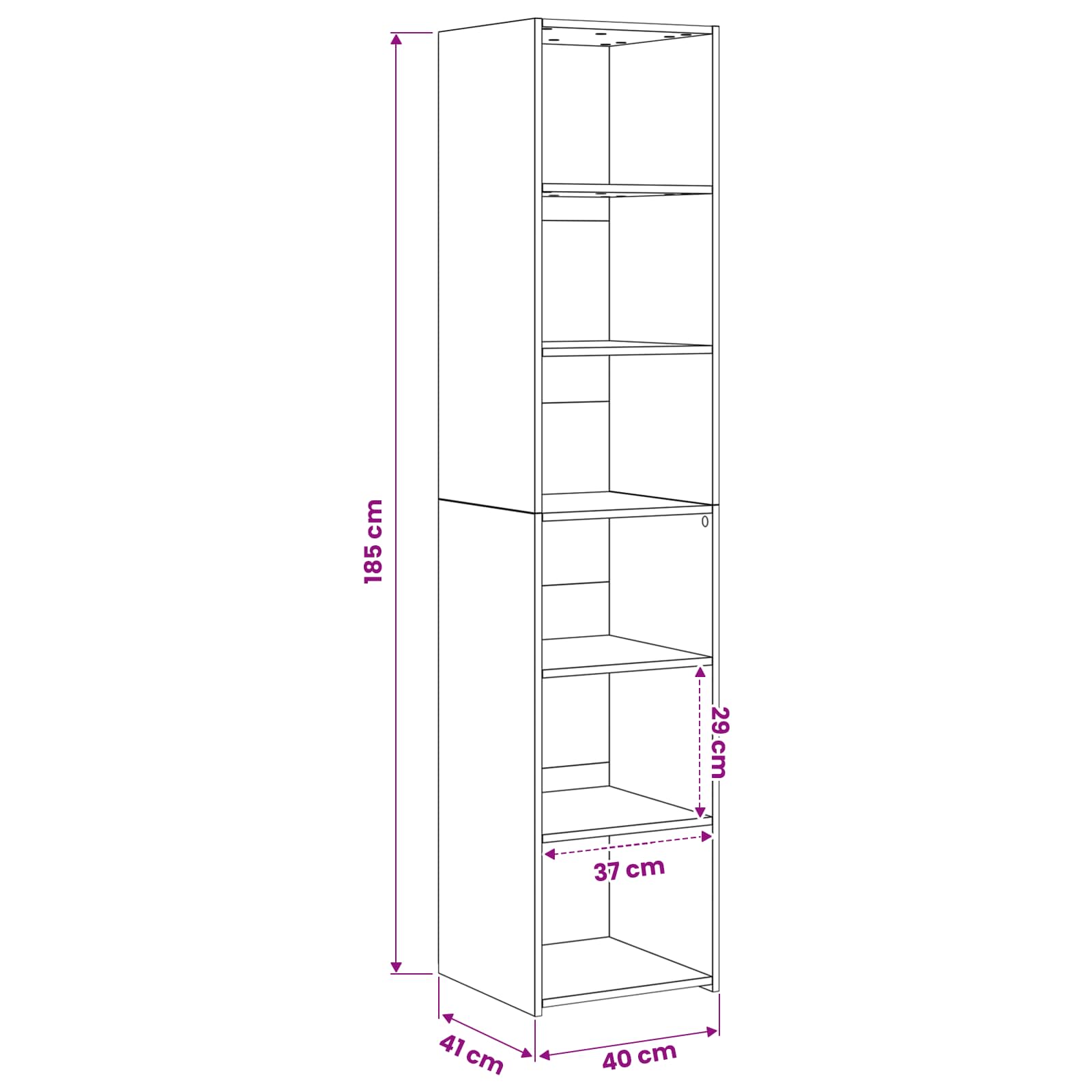 Dressoir Zwart eiken 40 x 41 x 185 cm Bewerkt hout