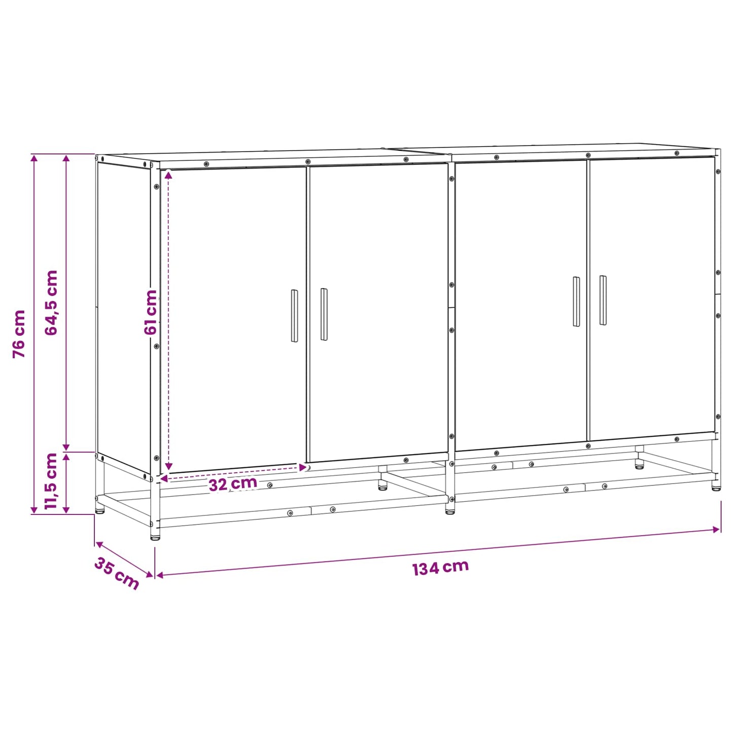 Dressoir Oud hout 134 x 35 x 76 cm Bewerkt hout