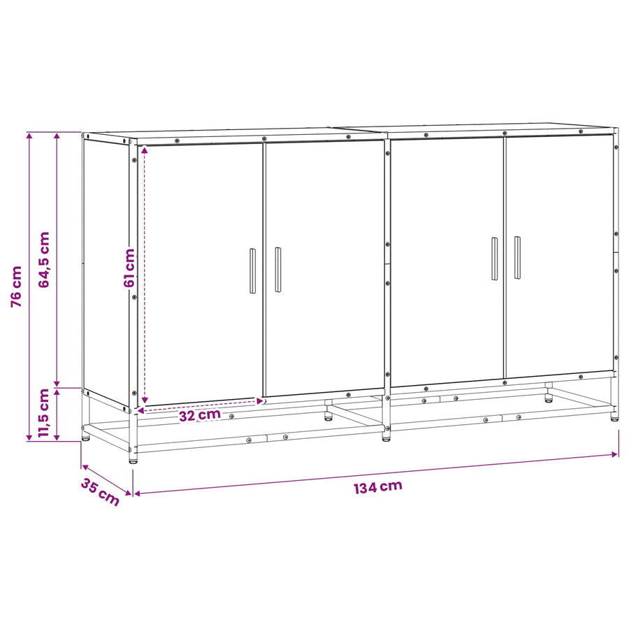 Dressoir Oud hout 134 x 35 x 76 cm Bewerkt hout
