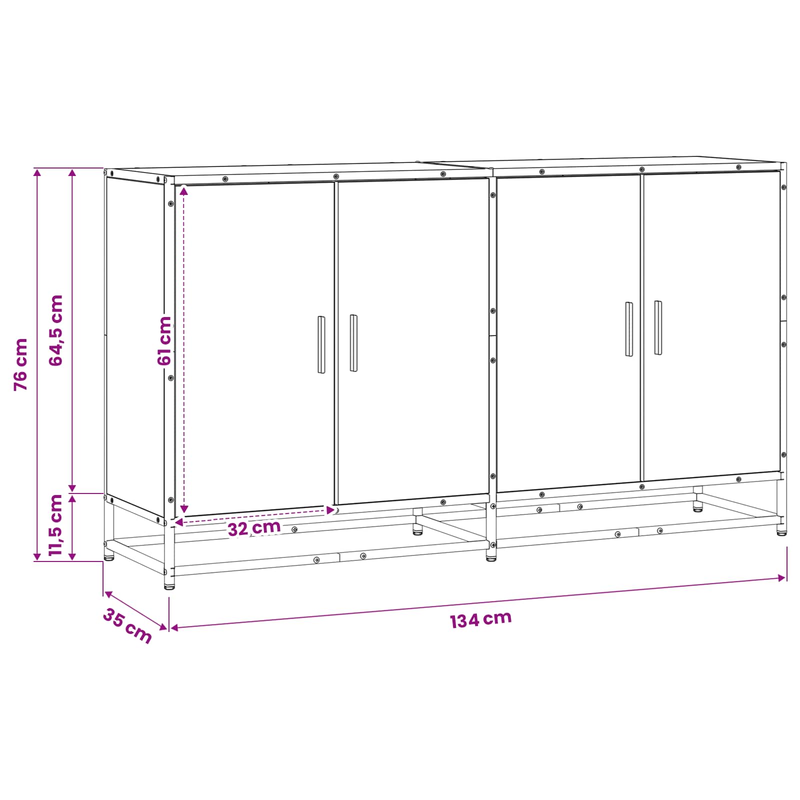 Dressoir Artisanaal eiken 134 x 35 x 76 cm Bewerkt hout