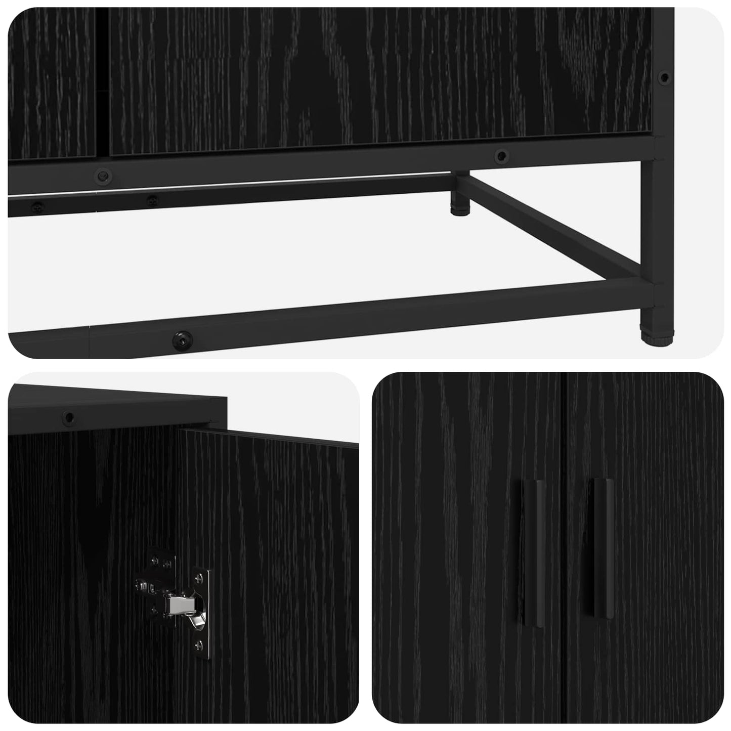 Dressoir Zwart eiken 134 x 35 x 76 cm Bewerkt hout