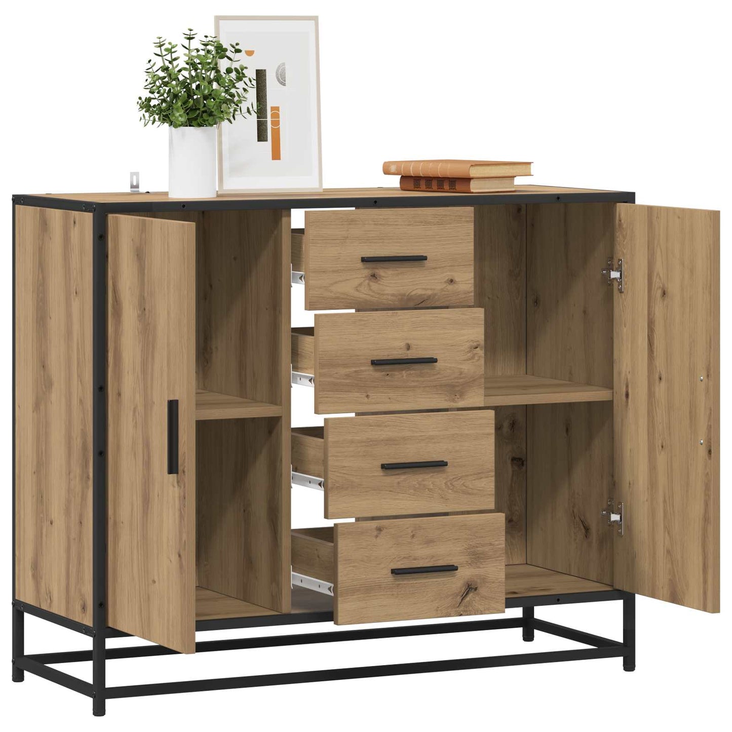 Dressoir Artisanaal eiken 92 x 35 x 76 cm Bewerkt hout