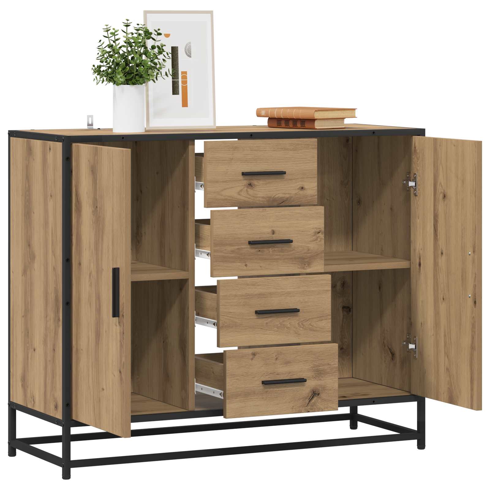 Dressoir Artisanaal eiken 92 x 35 x 76 cm Bewerkt hout