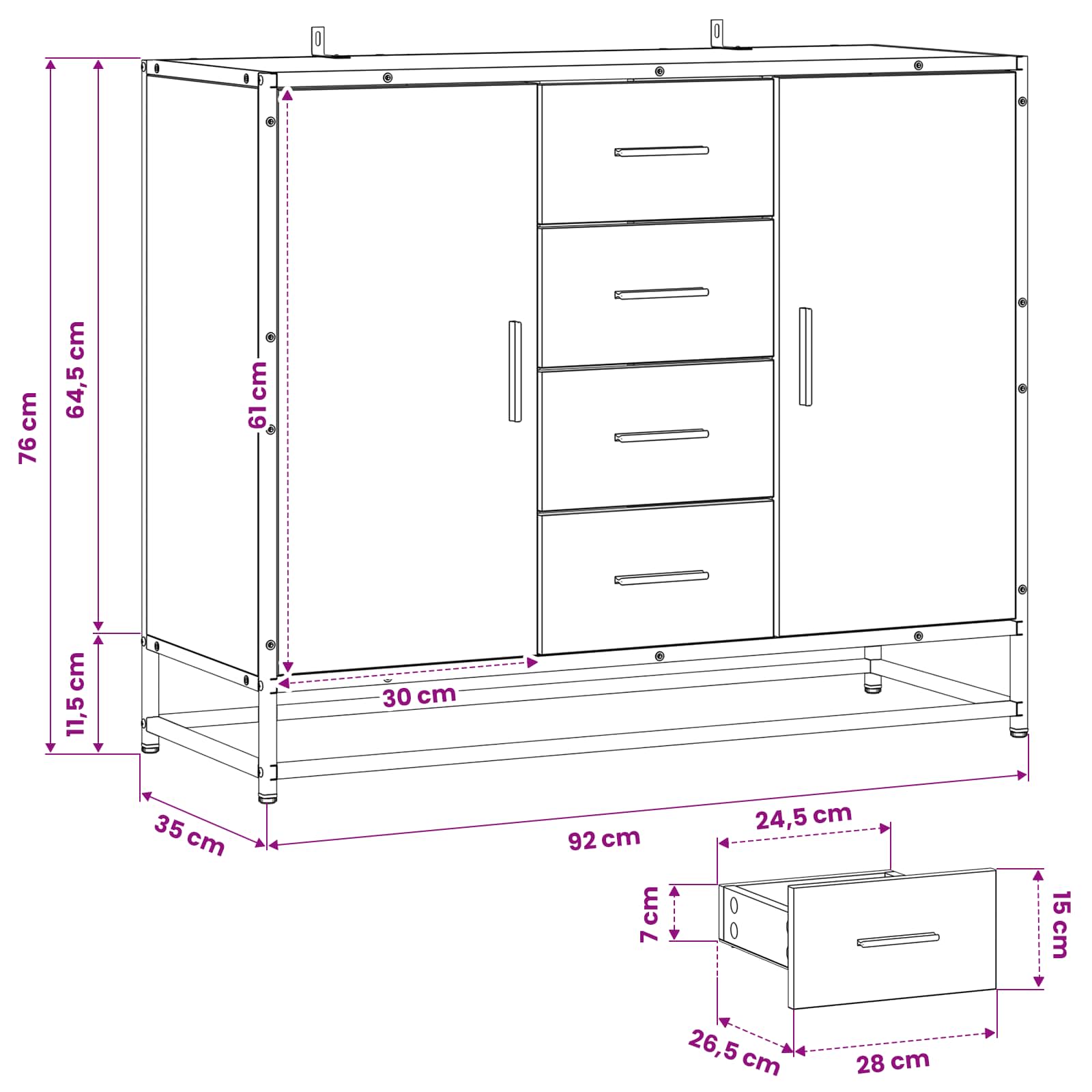 Dressoir Artisanaal eiken 92 x 35 x 76 cm Bewerkt hout