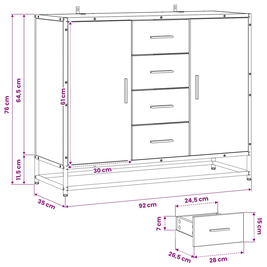 Dressoir Artisanaal eiken 92 x 35 x 76 cm Bewerkt hout