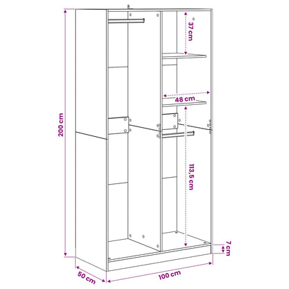 Kledingkast Zwart eiken 100 x 50 x 200 cm Bewerkt hout