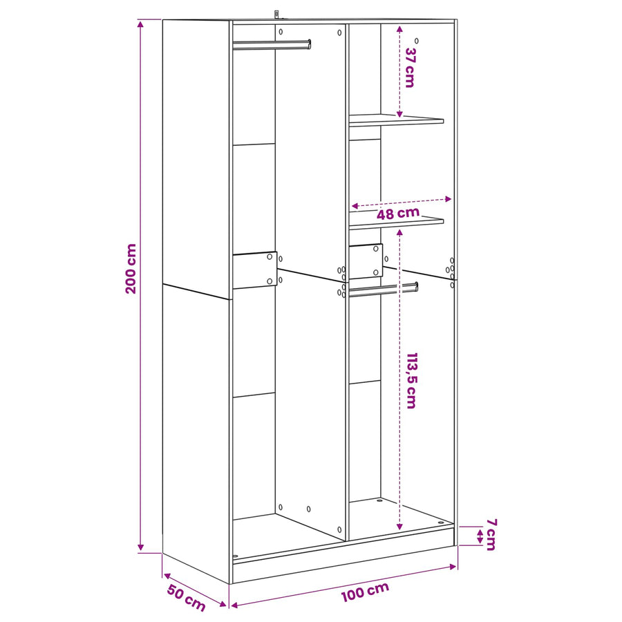 Kledingkast Zwart eiken 100 x 50 x 200 cm Bewerkt hout