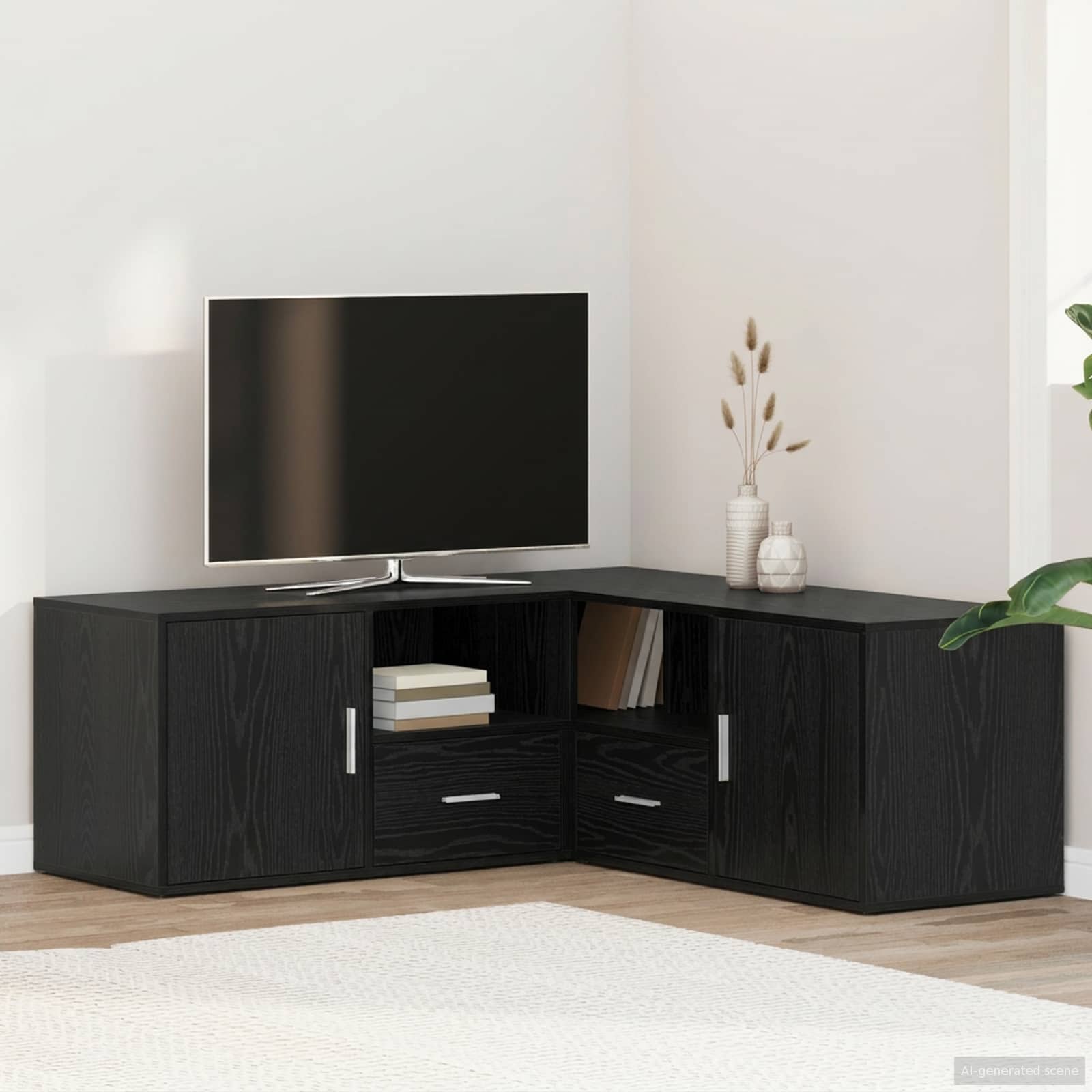 Hoekkast met lade Zwart eiken 200 x 40 x 45 cm Bewerkt hout