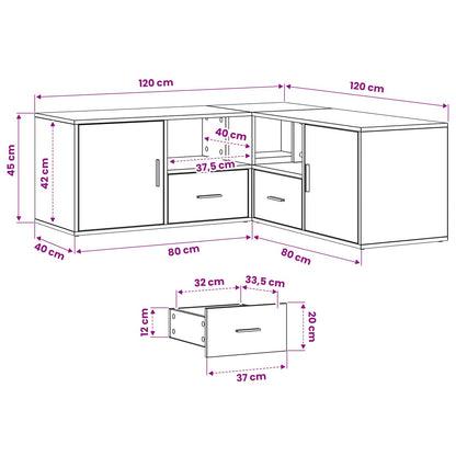 Hoekkast met lade Zwart eiken 200 x 40 x 45 cm Bewerkt hout
