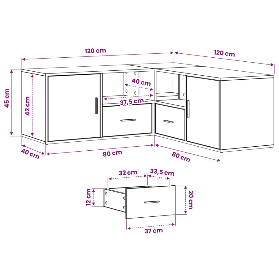 Hoekkast met lade Zwart eiken 200 x 40 x 45 cm Bewerkt hout