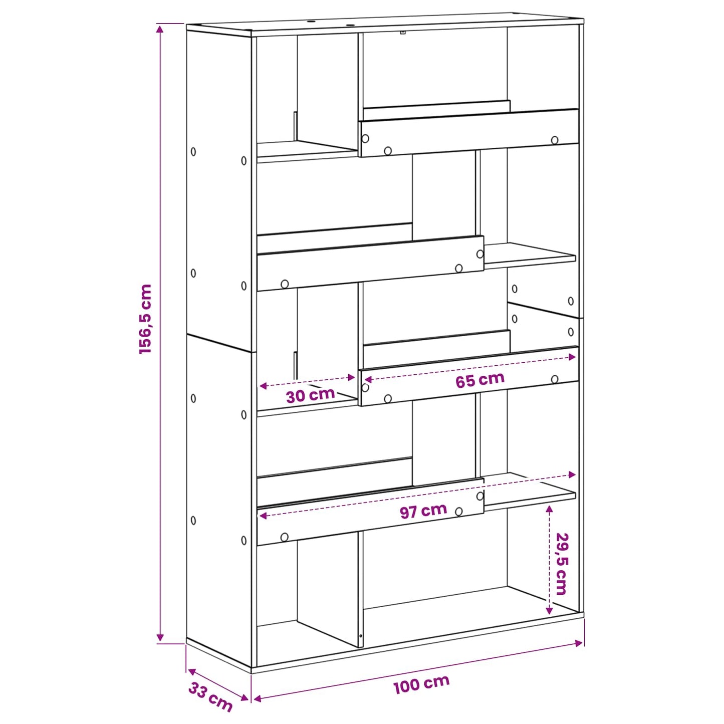 Boekenplank Zwart eiken 100 x 33 x 156,5 cm Bewerkt hout