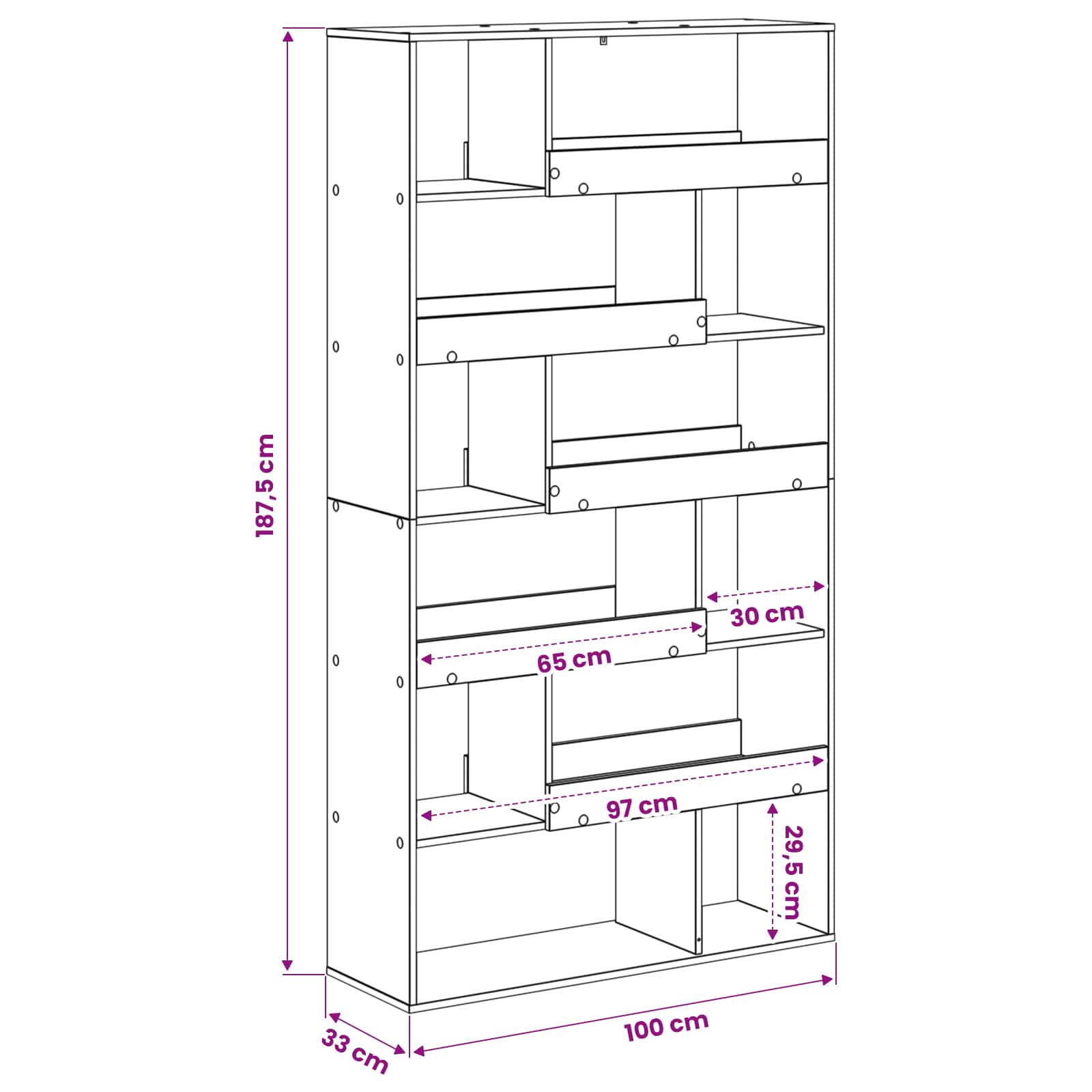 Boekenplank Zwart eiken 100 x 33 x 156,5 cm Bewerkt hout