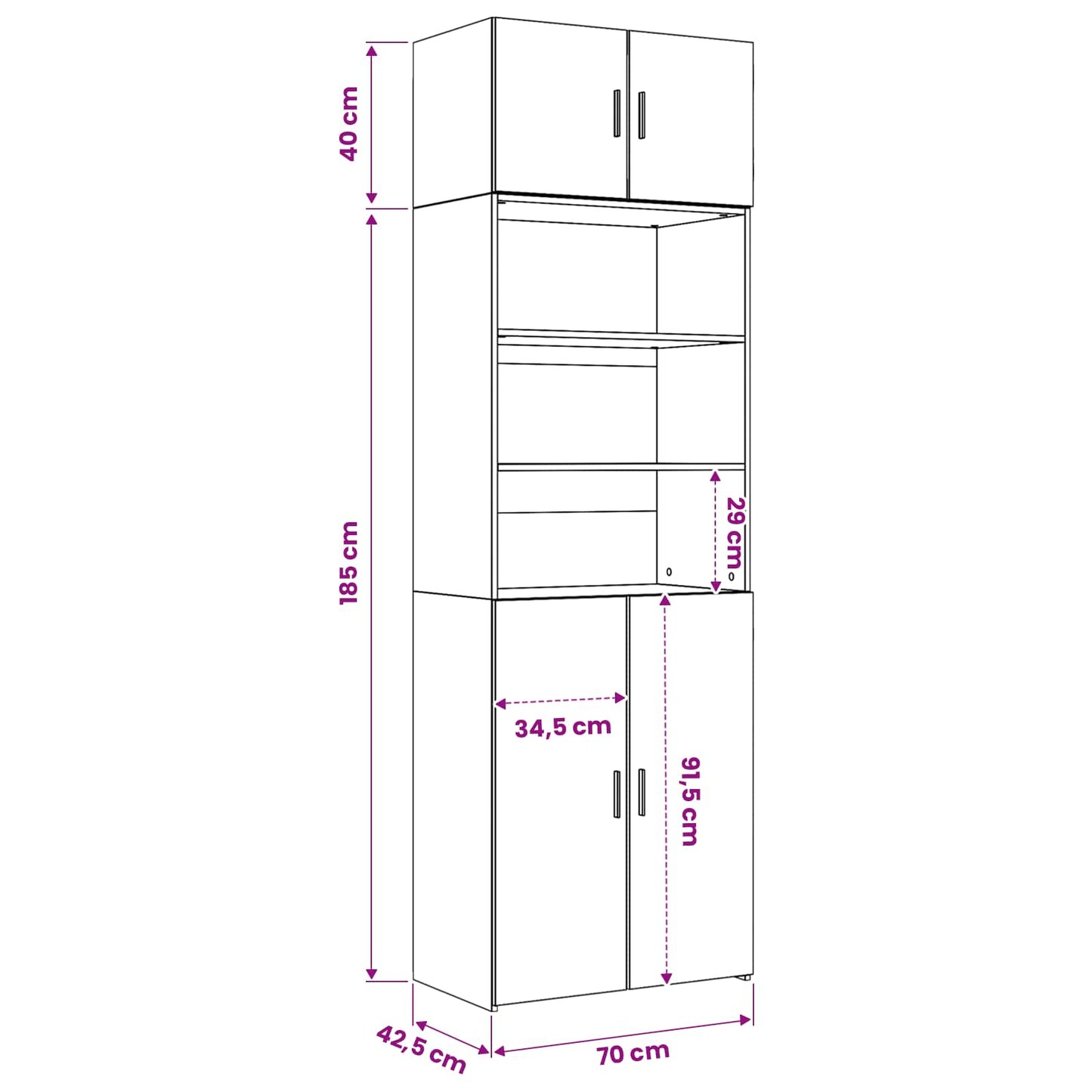 Opbergkast met Planken Oud hout 70 x 42,5 x 225 cm Bewerkt hout