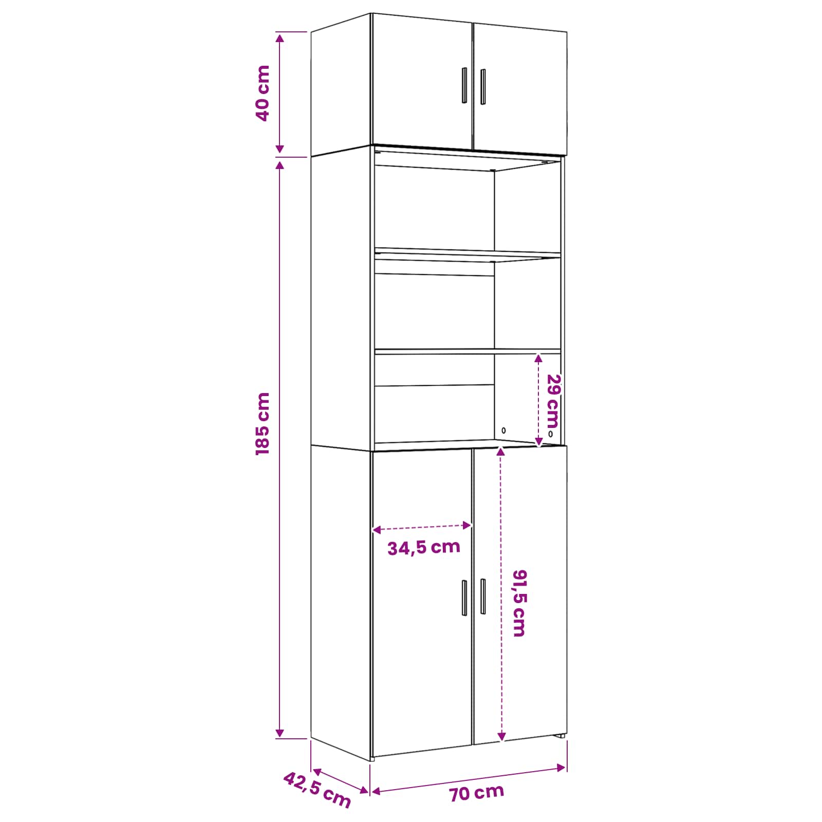 Opbergkast met Planken Zwart eiken 70 x 42,5 x 225 cm