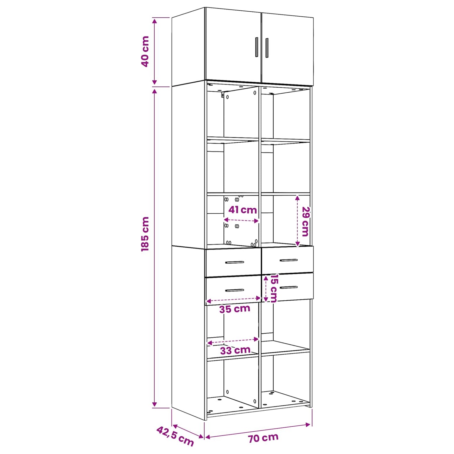 Opbergkast met Planken Zwart eiken 70 x 42,5 x 225 cm