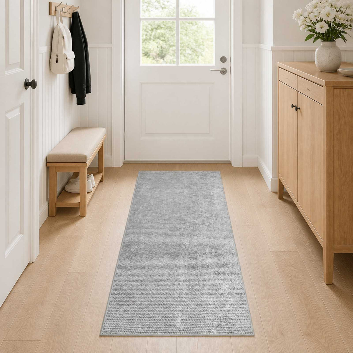 Vloerkleed Grijs 50 x 200 cm 100% Polyester 3 mm Wasbaar