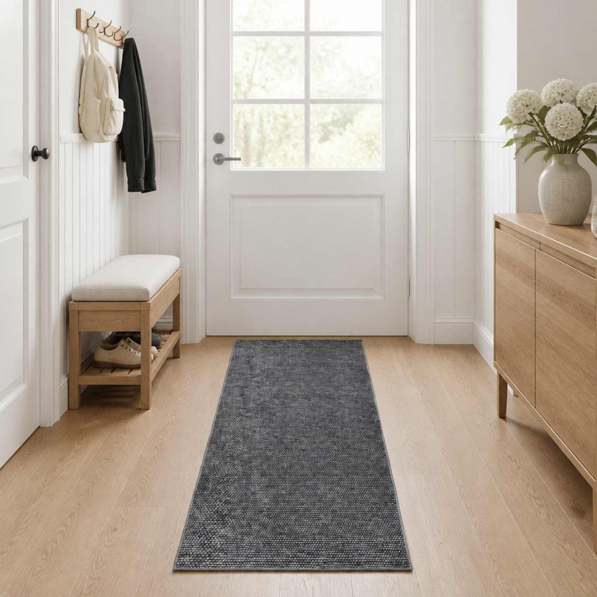 Vloerkleed Antraciet 80 x 300 cm 100% Polyester 3 mm Wasbaar