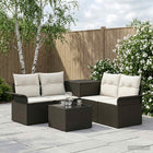 Loungeset 6-delig 4 zitplaatsen polyrattan zwart cream wit
