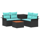 Modulaire bankstel 4 zitplaatsen poly rattan zwart blauw