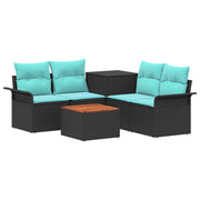 Modulaire bankstel 4 zitplaatsen poly rattan zwart blauw