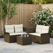 Modulair bankstel poly rattan bruin crème wit 4 zitplaatsen