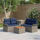 Loungebank set 6-delig grijs marineblauw poly rattan