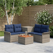 Loungebank set 6-delig grijs marineblauw poly rattan