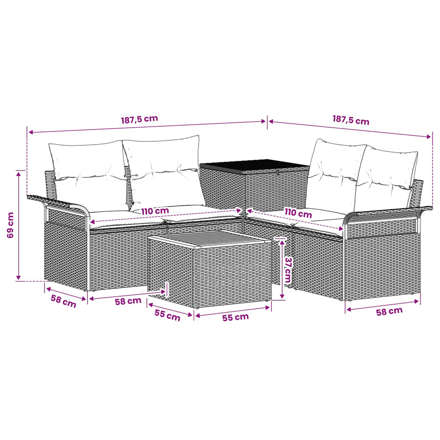 Bankstel 6 pcs 4-Aantal zitplaatsen Grijs en Donkergrijs