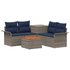 Loungebank set 6-delig grijs marineblauw polyrattan