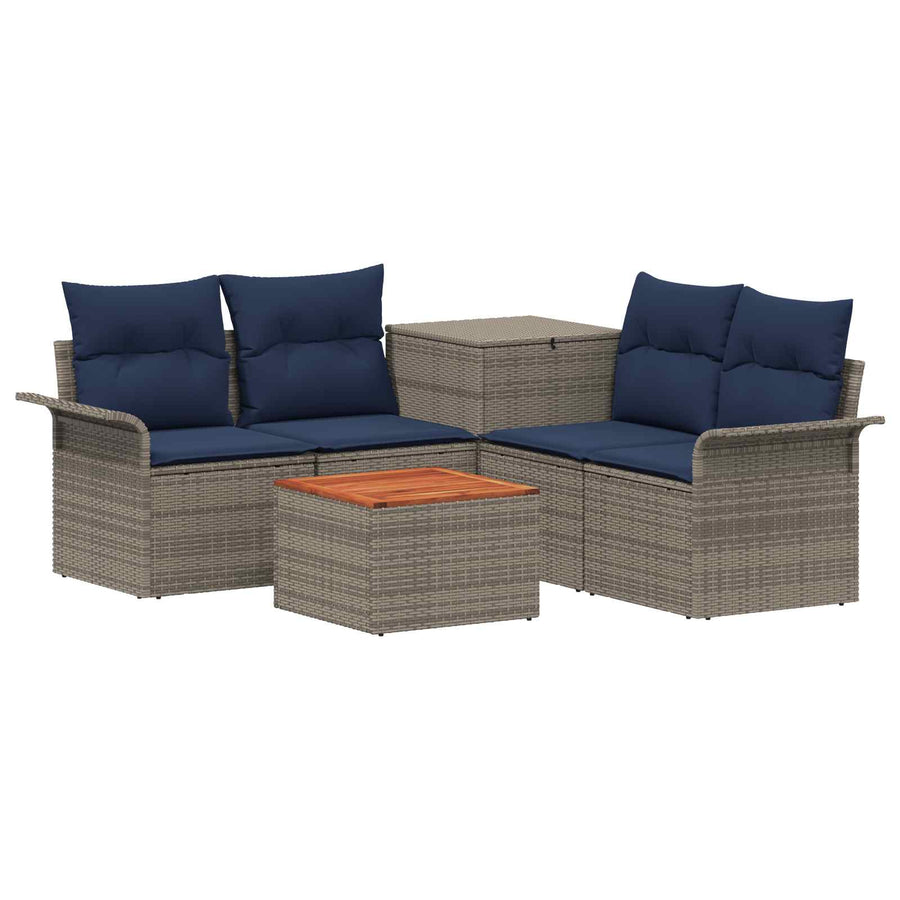 Bankstel 6 pcs 4-Aantal zitplaatsen Grijs en Marineblauw