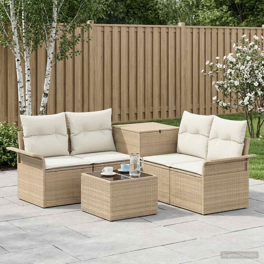 Bankstel 6 st 4-Aantal zitplaatsen Beige en Crème Wit
