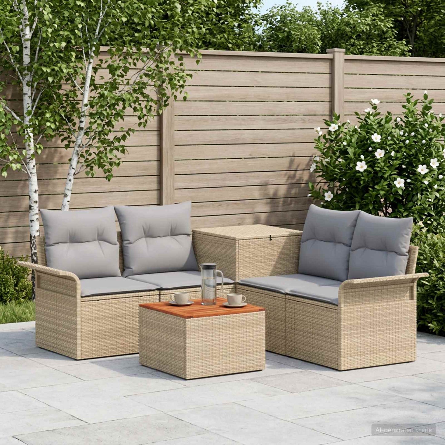 Bankstel 6 st 4-Aantal zitplaatsen Beige en Licht Grijs
