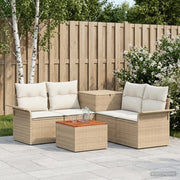 Loungebank modulair 4 zitplaatsen poly rattan beige crème