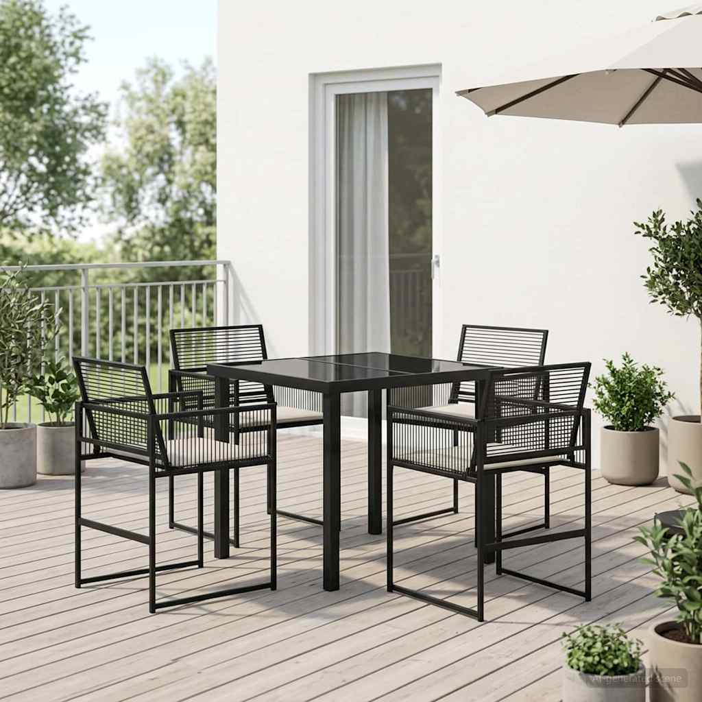 Tuin eettafelset 5 pcs Zwart poly rattan