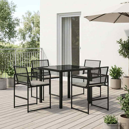 Tuin eettafelset 5 pcs Zwart poly rattan
