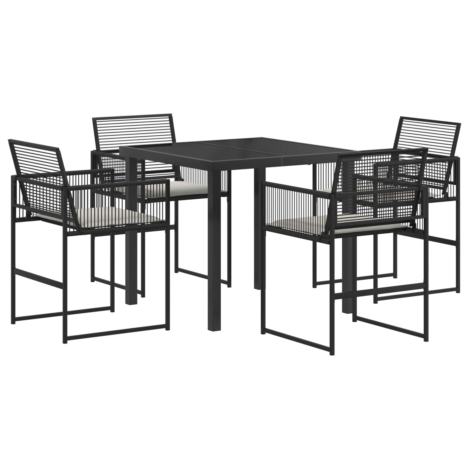 Tuin eettafelset 5 pcs Zwart poly rattan