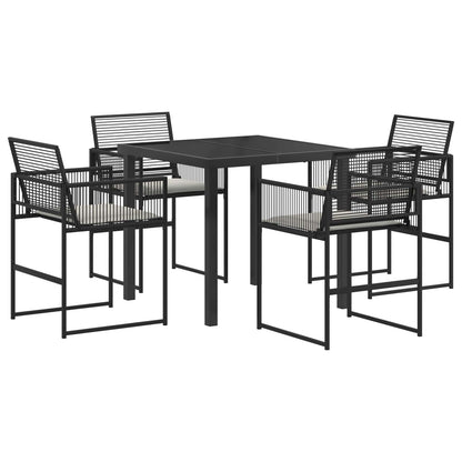 Tuin eettafelset 5 pcs Zwart poly rattan