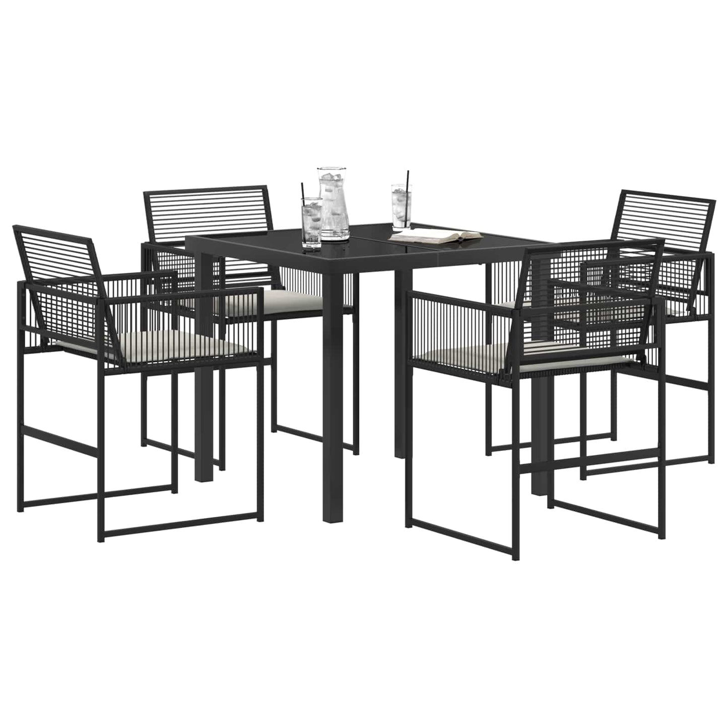 Tuin eettafelset 5 pcs Zwart poly rattan
