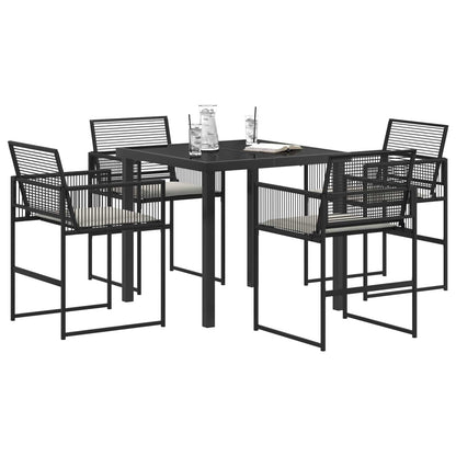 Tuin eettafelset 5 pcs Zwart poly rattan