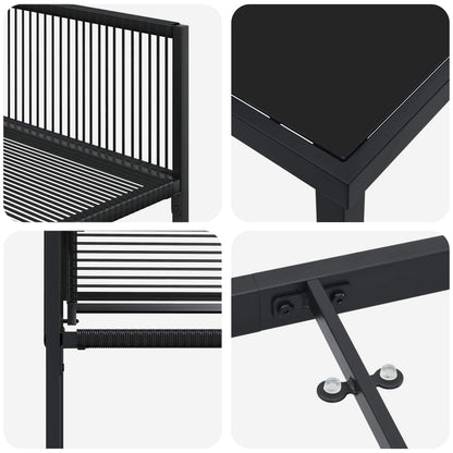 Tuin eettafelset 5 pcs Zwart poly rattan