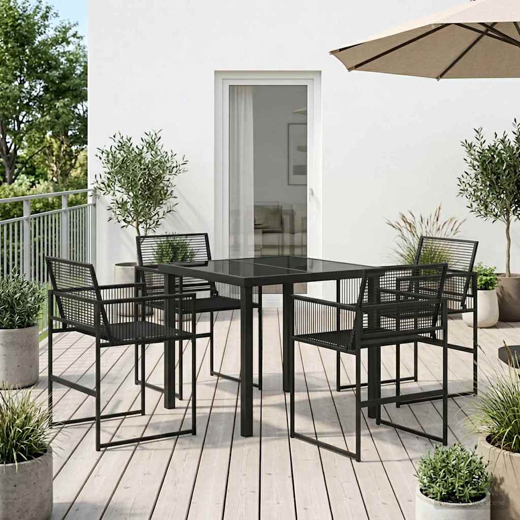 Tuin eettafelset 5 pcs Zwart poly rattan