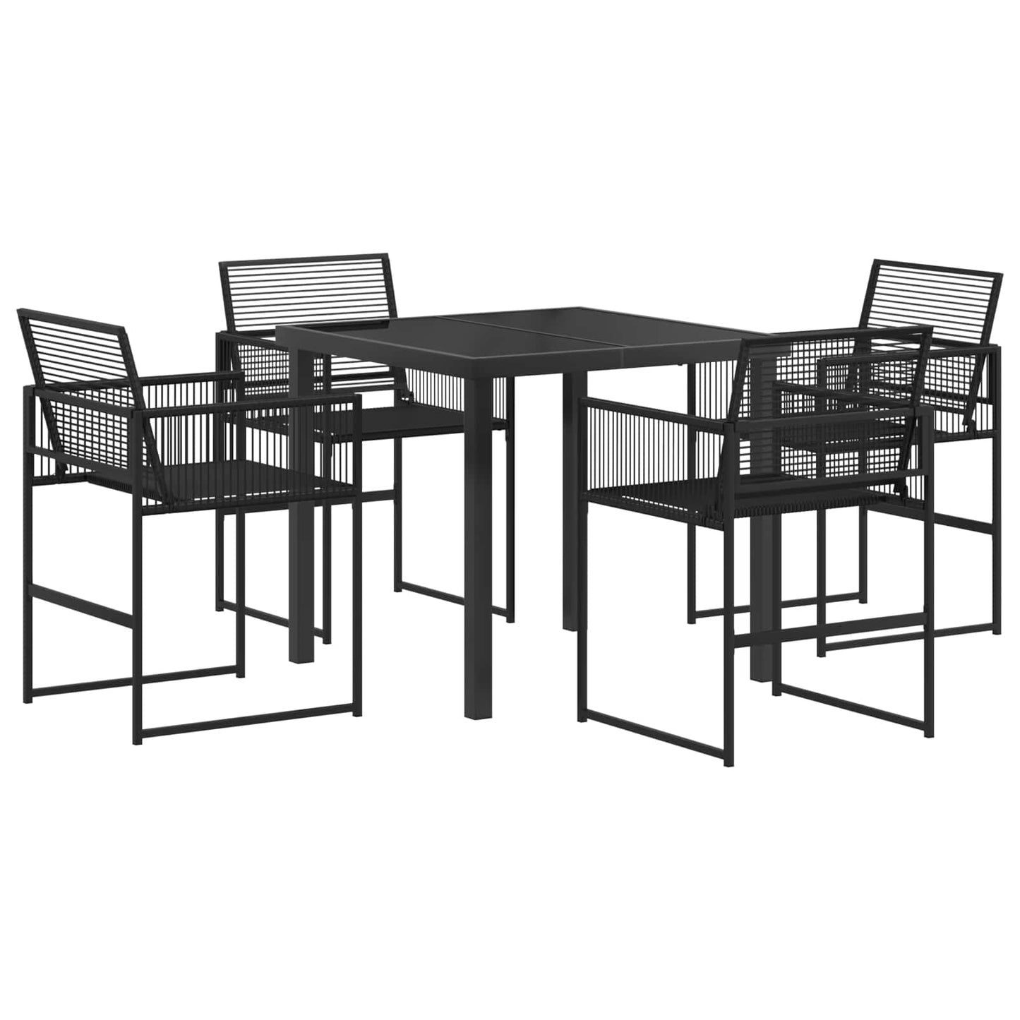 Tuin eettafelset 5 pcs Zwart poly rattan