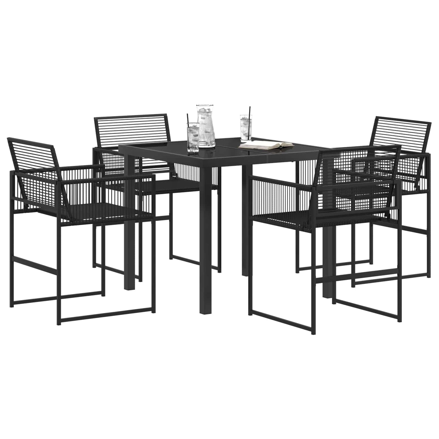 Tuin eettafelset 5 pcs Zwart poly rattan
