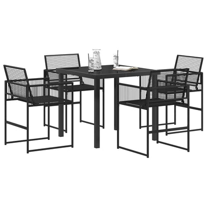Tuin eettafelset 5 pcs Zwart poly rattan