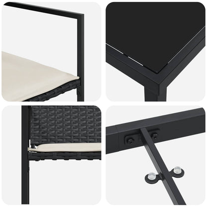 Tuin eettafelset met kussen 5 pcs Zwart en Crème poly rattan