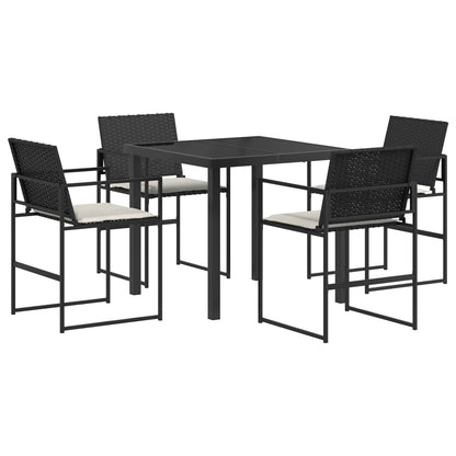 Tuin eettafelset met kussen 5 pcs Zwart en Crème poly rattan